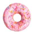 Pink donut decorated with colorful sprinkles isolated on white background Royalty Free Stock Photo