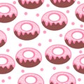 Pink donut glaze and powder seamless texture. Doughnut background. Baby, Kids wallpaper and textiles. Vector illustration