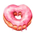 Pink donut heart shaped. Clipart image isolated on white background. Realistic 3D heart shaped donut with glossy pink on top Royalty Free Stock Photo