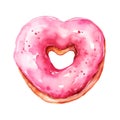 Pink donut heart shaped. Clipart image isolated on white background. Realistic 3D heart shaped donut with glossy pink on top Royalty Free Stock Photo