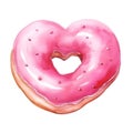 Pink donut heart shaped. Clipart image isolated on white background. Realistic 3D heart shaped donut with glossy pink on top Royalty Free Stock Photo