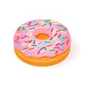 Pink donut icon. Isometric illustration of pink donut vector with colorful sprinkles isolated on white background Royalty Free Stock Photo