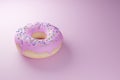 Pink donut on pink background 3d render