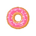 Pink donut pixel art. pixelated Sweetness. 8 bit vector illustration