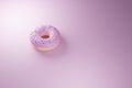 Pink donut on purple background 3d render