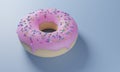 Pink donut on purple background 3d render