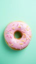 A pink donut with sprinkles on a green background, AI