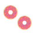 Pink donut. Sweet donut with pink glaze isolated on white background. Vector illustration.