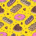 Pink donut. Yummy colorful cute background