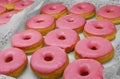 Pink donuts on display