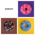 Three donuts isolated on multi-colour background for poster