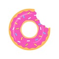 Pink donuts vector isolated on white. Donuts with a mouth bite. Royalty Free Stock Photo