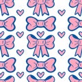 Pink Doodle Bows And Hearts Seamless Pattern