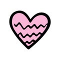 Pink doodle heart isolated on white background. Hand drawn love heart. Vector illustration for any design Royalty Free Stock Photo