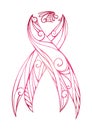 Pink doodle ribbon with Boho pattern. Royalty Free Stock Photo