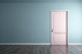 Pink door blue wall empty room. Generate Ai