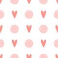 Pink dot pattern heart love seamless background Baby girl simple birthday template fabric design