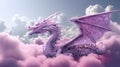 A pink dragon flies above the clouds. AI Generated