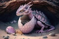 pink dragon hatching from its egg, surrounded by broken shells Royalty Free Stock Photo