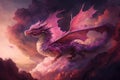 pink dragon soaring through the clouds, its wings beating against the wind Royalty Free Stock Photo