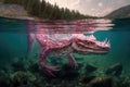 pink dragon swimming in crystal-clear lake