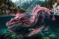pink dragon swimming in crystal-clear lake
