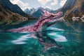 pink dragon swimming in crystal-clear lake