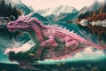 pink dragon swimming through crystal-clear lake