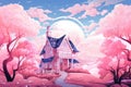 pink dream house in pink landscape AI generated