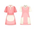 Pink Dress with Pocket and Apron as Uniform and Workwear Clothes Vector Set