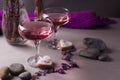 Pink drink in a glass in a romantic elegant setting - a women`s party or a romantic date.
