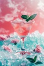 Pink Drink With Mint Garnish in a Glass