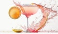 a pink drink with a splash of water and a slice of lemon Royalty Free Stock Photo