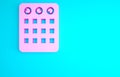 Pink Drum machine icon isolated on blue background. Musical equipment. Minimalism concept. 3d illustration 3D render