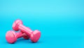 Pink dumbbells isolated on blue