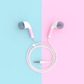 Pink earphone on blue and pink pastel color background