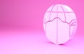 Pink Earth globe with medical mask icon isolated on pink background. Minimalism concept. 3d illustration 3D render Royalty Free Stock Photo