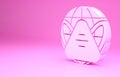 Pink Earth globe with medical mask icon isolated on pink background. Minimalism concept. 3d illustration 3D render Royalty Free Stock Photo