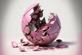 Pink easter egg cracked , creative digital illustration painting