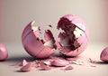 Pink easter egg cracked open and broken into pieces, digital illustration artwork Royalty Free Stock Photo