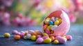 Pink Easter Egg Filled With Colorful Candies Royalty Free Stock Photo