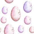 Easter eggs with spots of pink and purple color seamless pattern. Royalty Free Stock Photo