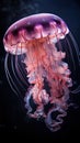 Pink Electric Jellyfish underwater in the dark, generative ai