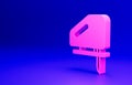 Pink Electric jigsaw with steel sharp blade icon isolated on blue background. Power tool for woodwork. Minimalism