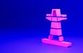 Pink Electric tower used to support an overhead power line icon isolated on blue background. High voltage power pole Royalty Free Stock Photo
