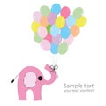 Pink elephant with colorful balloons baby greeting card Royalty Free Stock Photo