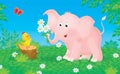 Pink elephant and little chick