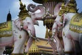 Pink elephant statue next to Grand Palace in Bangkok Thailand as religion culture Asia buddhist symbol