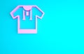 Pink Embroidered shirt icon isolated on blue background. National ukrainian clothing. Minimalism concept. 3d