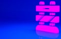 Pink End of railway tracks icon isolated on blue background. Stop sign. Railroad buffer end to destination. Minimalism